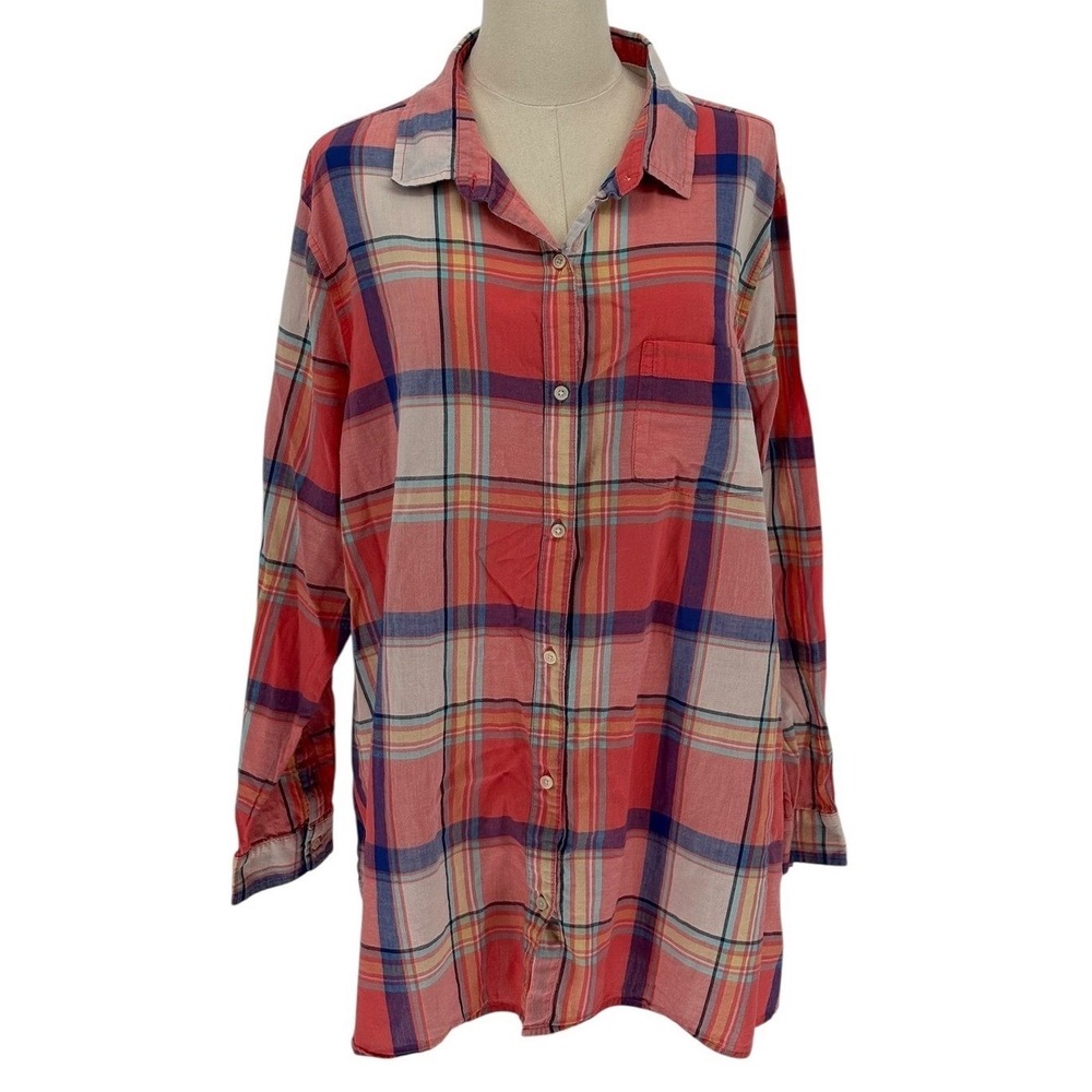Old‎ Navy 100% Cotton Lightweight Button Up Orange Plaid Shirt (Size 3X)
